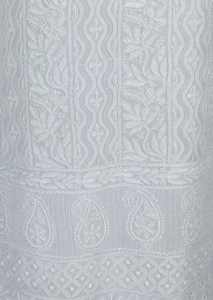Firgun Grey Lucknowi Chikankari Viscose Georgette Unstitched Kurta & Dupatta Set