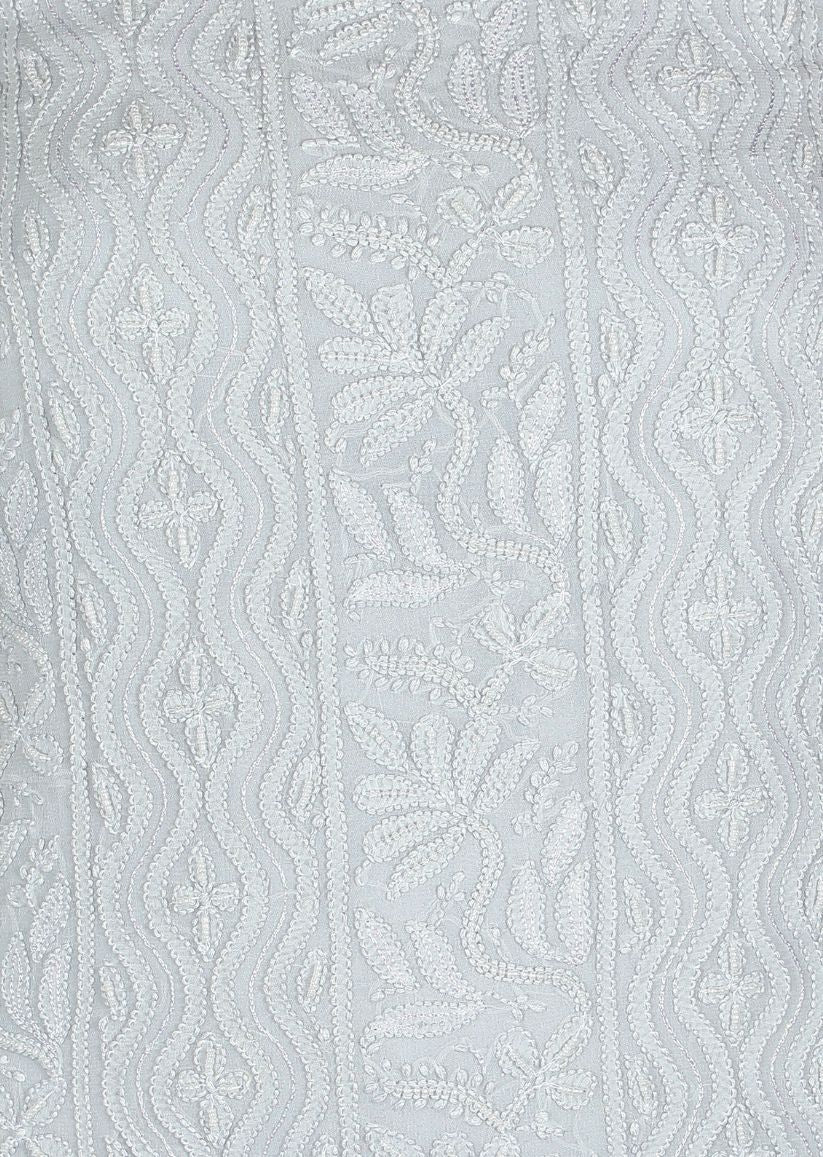 Firgun Grey Lucknowi Chikankari Viscose Georgette Unstitched Kurta & Dupatta Set