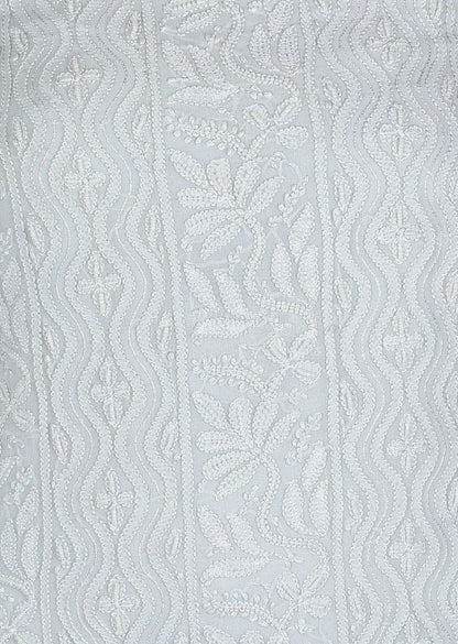 Firgun Grey Lucknowi Chikankari Viscose Georgette Unstitched Kurta & Dupatta Set