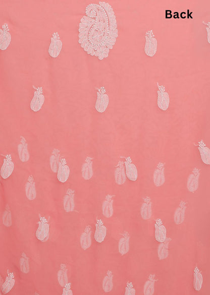 Firgun Hand Embroidered Peach Lucknowi Chikankari Georgette Unstitched Suit Set