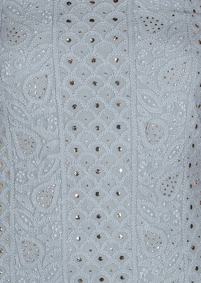 Firgun Grey Lucknowi Chikankari Viscose Georgette Unstitched Kurta & Dupatta Set-1