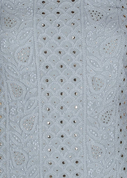 Firgun Grey Lucknowi Chikankari Viscose Georgette Unstitched Kurta & Dupatta Set-1