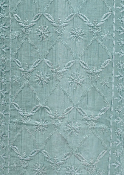 Firgun Pine Green Lucknowi Chikankari Mul Chanderi Unstitched Kurta & Dupatta Set
