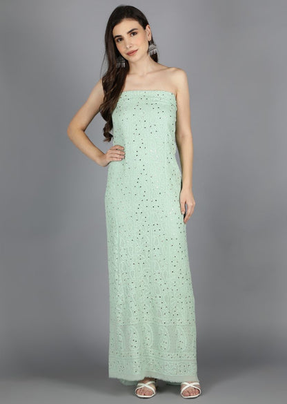 Firgun Sea Green Lucknowi Chikankari Viscose Georgette Unstitched Kurta & Dupatta Set-1
