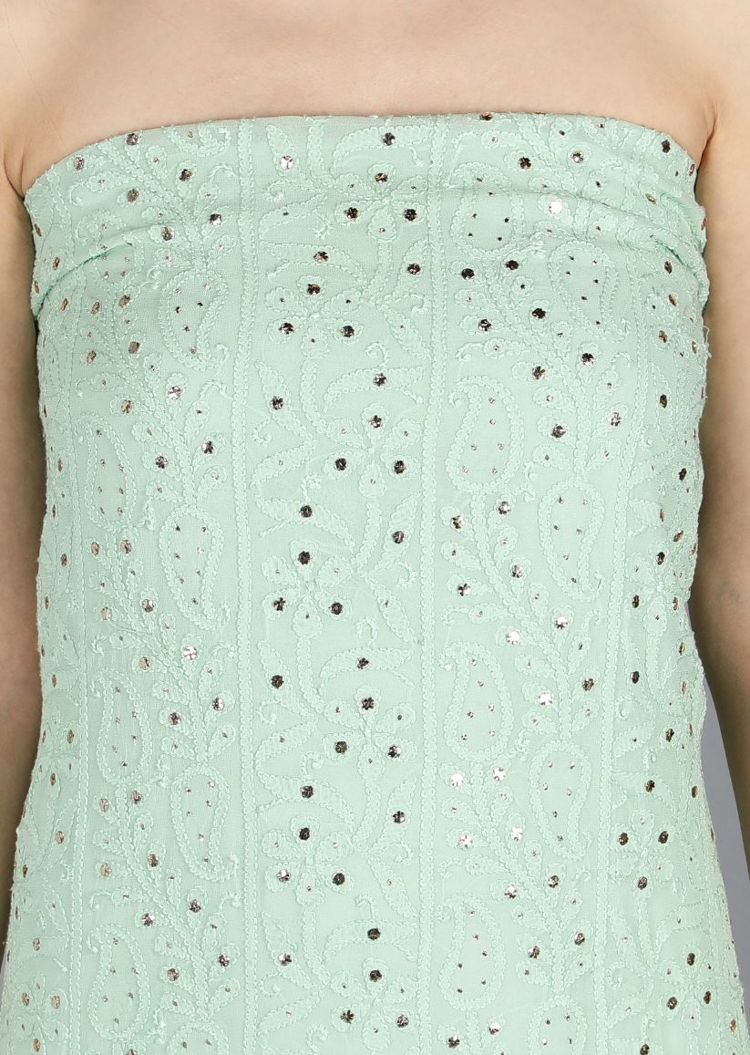 Firgun Sea Green Lucknowi Chikankari Viscose Georgette Unstitched Kurta & Dupatta Set-1