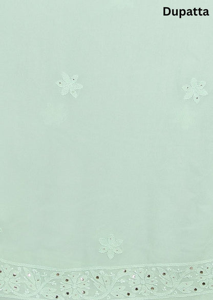 Firgun Sea Green Lucknowi Chikankari Viscose Georgette Unstitched Kurta & Dupatta Set-1