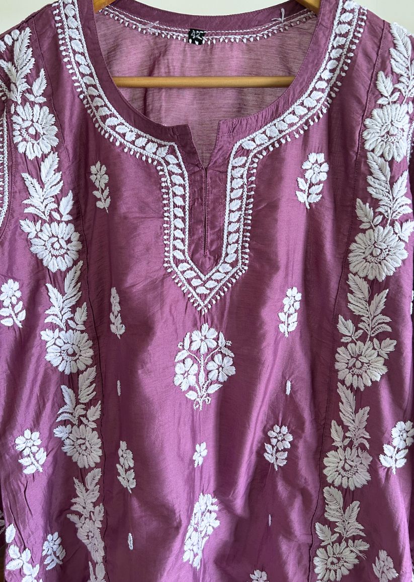 Firgun Wine Lucknowi Chikankari Chanderi Top