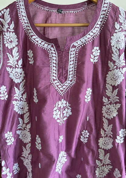 Firgun Wine Lucknowi Chikankari Chanderi Top