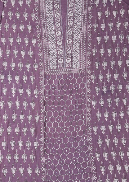 Firgun Mauve Lucknowi Chikankari & Pearl Work Mul Chanderi Unstitched Kurta & Dupatta Set