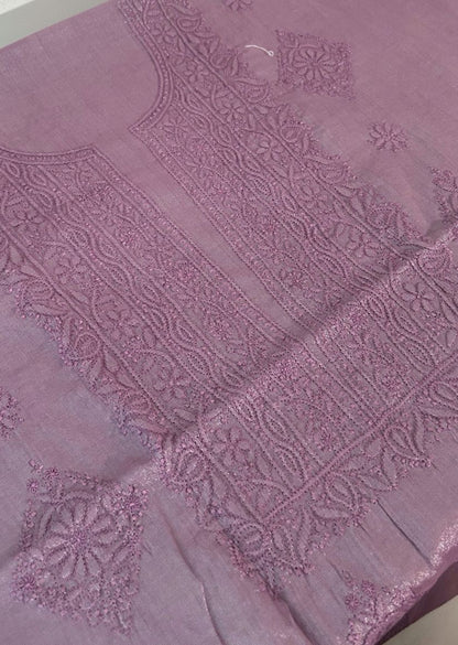 Firgun Dusty Mauve Lucknowi Chikankari Chanderi Silver Tissue Kurta Dupatta Set