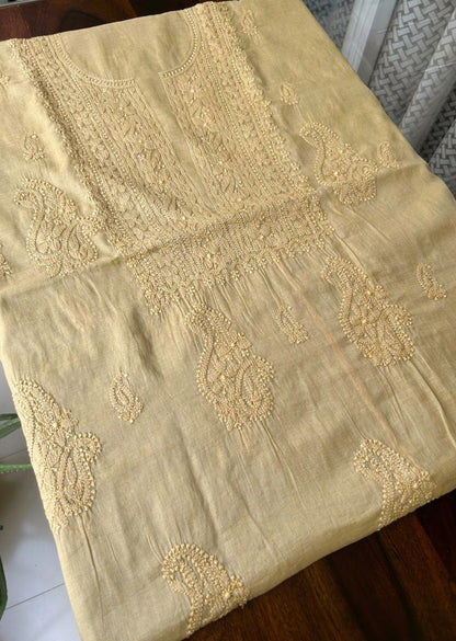Firgun Yellow Lucknowi Chikankari Chanderi Silver Tissue Kurta Dupatta Set