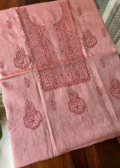 Firgun Maroon Lucknowi Chikankari Chanderi Silver Tissue Kurta Dupatta Set