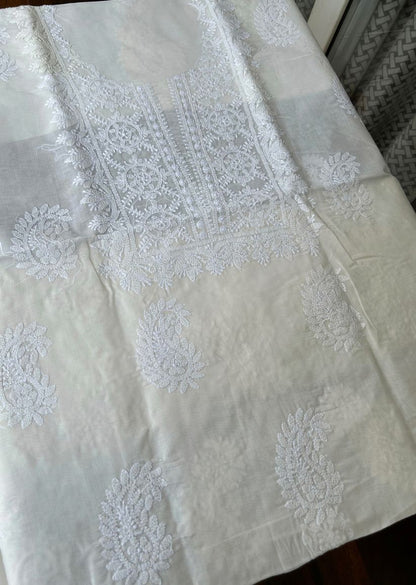 Firgun Cream Lucknowi Chikankari Cotton Unstitched Kurta