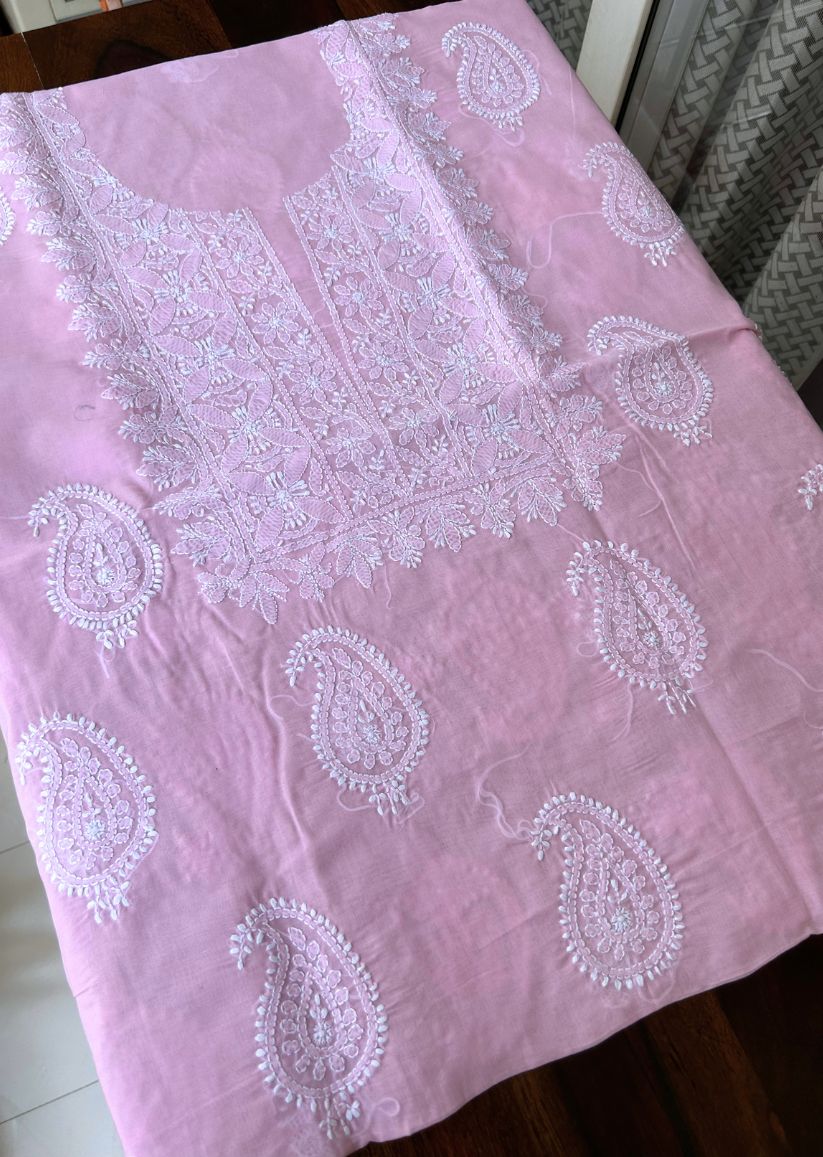 Firgun Pink Lucknowi Chikankari Cotton Unstitched Kurta