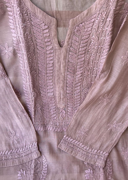 Firgun Wine Lucknowi Chikankari Mul Cotton Straight Kurta
