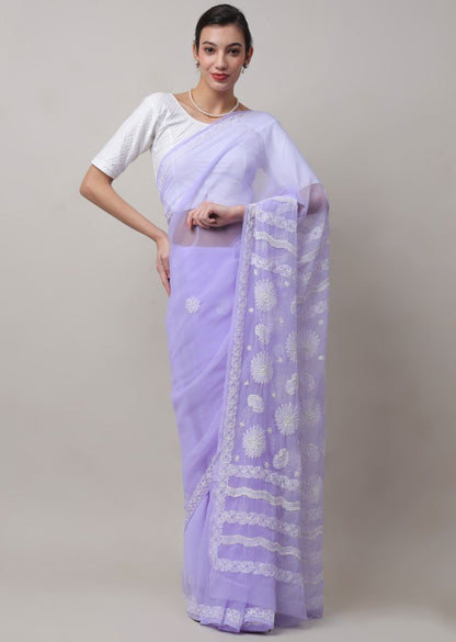 Firgun Lucknowi Chikankari Georgette Saree with Blouse Piece