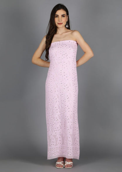 Firgun Blush Pink Lucknowi Chikankari Viscose Georgette Unstitched Kurta & Dupatta Set