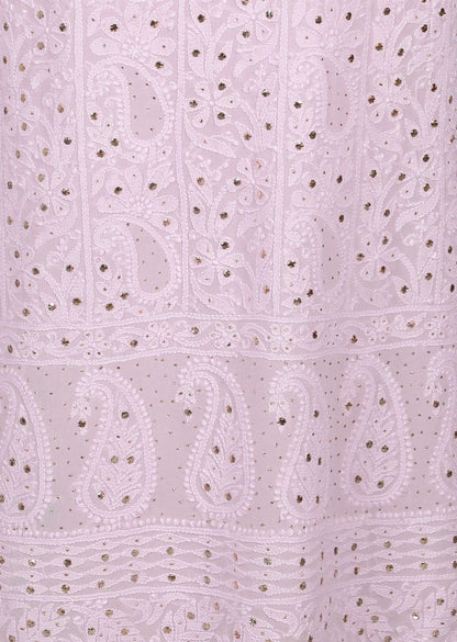 Firgun Blush Pink Lucknowi Chikankari Viscose Georgette Unstitched Kurta & Dupatta Set