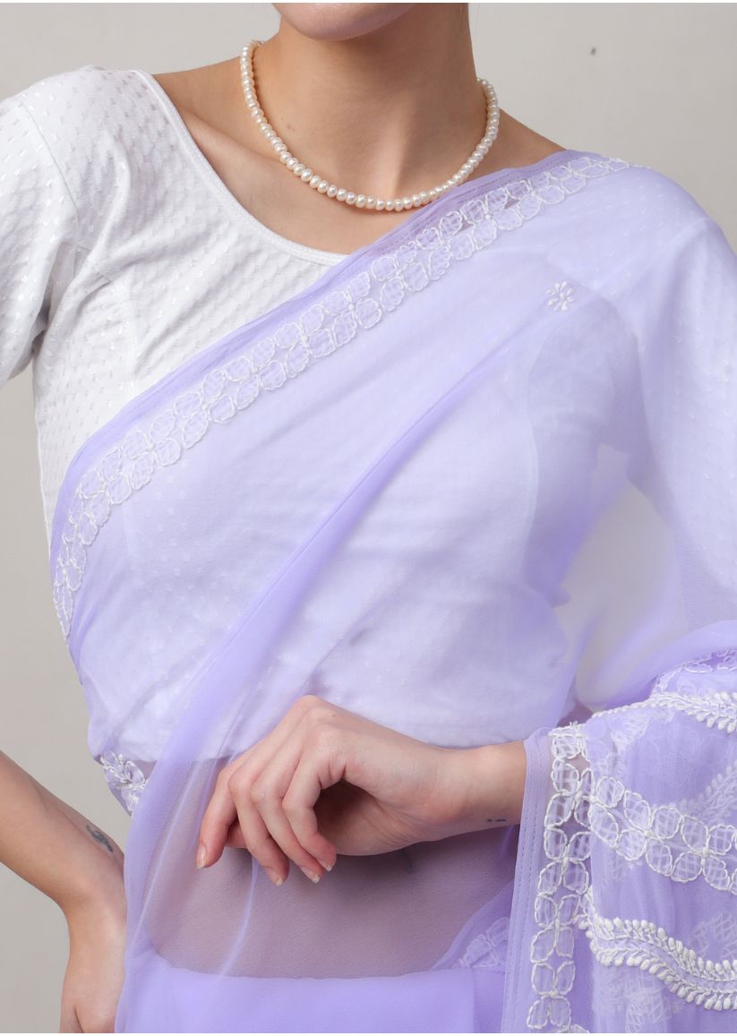 Firgun Lucknowi Chikankari Georgette Saree with Blouse Piece