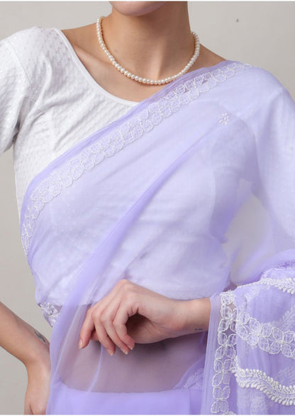 Firgun Lucknowi Chikankari Georgette Saree with Blouse Piece