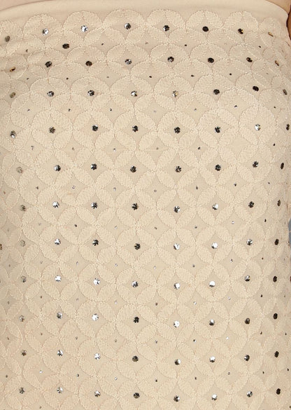 Firgun Beige Lucknowi Chikankari Viscose Georgette Unstitched Kurta & Dupatta Set-1