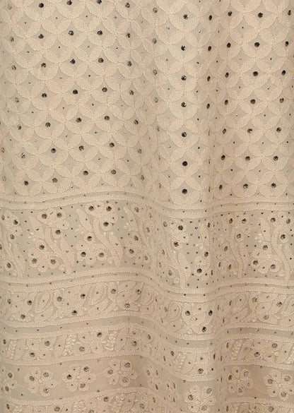 Firgun Beige Lucknowi Chikankari Viscose Georgette Unstitched Kurta & Dupatta Set-1