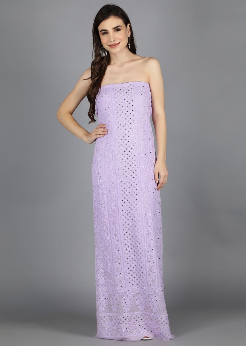 Firgun Mauve Lucknowi Chikankari Viscose Georgette Unstitched Kurta & Dupatta Set