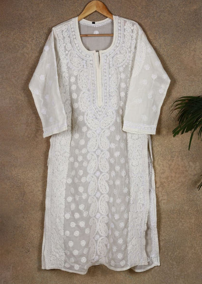 Firgun Beige Lucknowi Chikankari Cotton Kurta