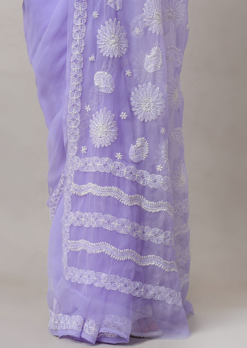 Firgun Lucknowi Chikankari Georgette Saree with Blouse Piece