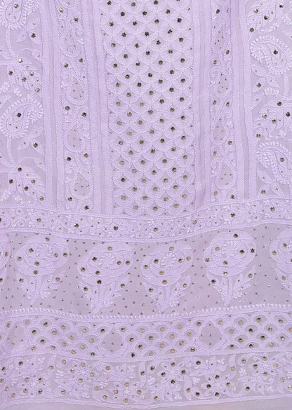 Firgun Mauve Lucknowi Chikankari Viscose Georgette Unstitched Kurta & Dupatta Set