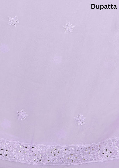 Firgun Mauve Lucknowi Chikankari Viscose Georgette Unstitched Kurta & Dupatta Set