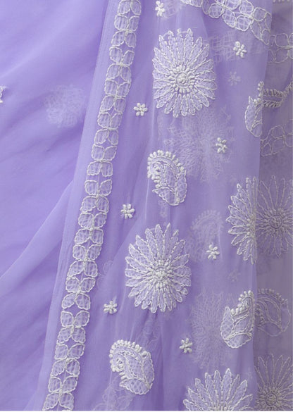Firgun Lucknowi Chikankari Georgette Saree with Blouse Piece