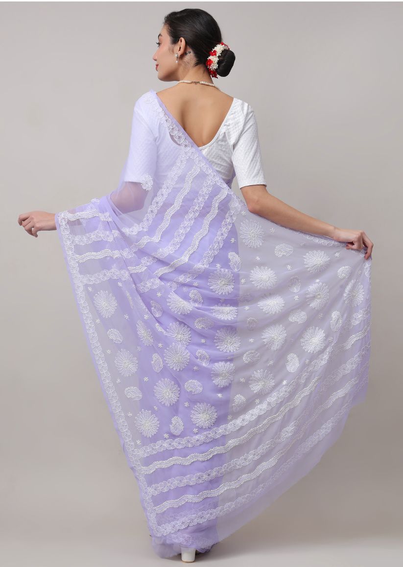Firgun Lucknowi Chikankari Georgette Saree with Blouse Piece