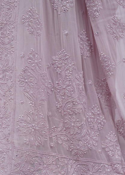 Firgun Rosy Brown Lucknowi Chikankari Viscose Georgette Saree with Unstitched Blouse Piece