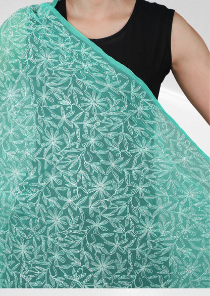 Firgun Mint Green Tepchi Lucknowi Chikankari Georgette Dupatta