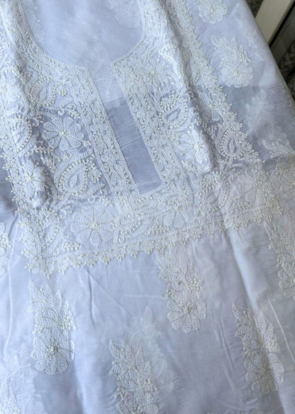 Firgun White Lucknowi Chikankari Cotton Unstitched Kurta