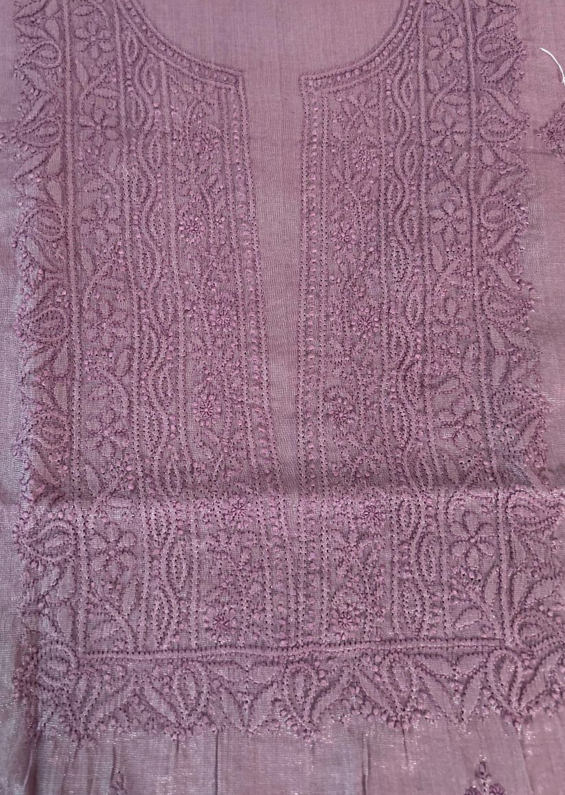 Firgun Dusty Mauve Lucknowi Chikankari Chanderi Silver Tissue Kurta Dupatta Set