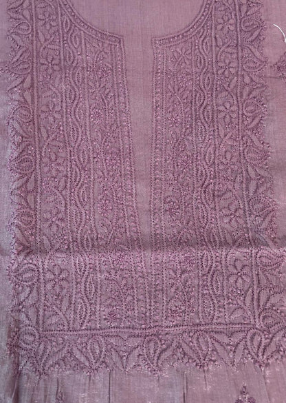 Firgun Dusty Mauve Lucknowi Chikankari Chanderi Silver Tissue Kurta Dupatta Set