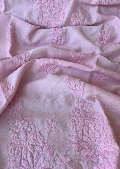 Firgun Pink Lucknowi Chikankari Chanderi Straight Kurta