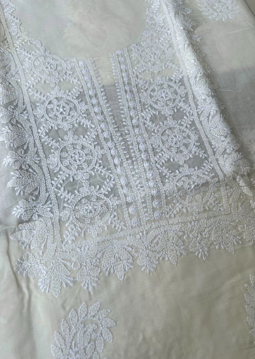 Firgun Cream Lucknowi Chikankari Cotton Unstitched Kurta