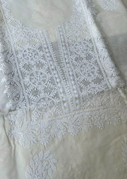 Firgun Cream Lucknowi Chikankari Cotton Unstitched Kurta