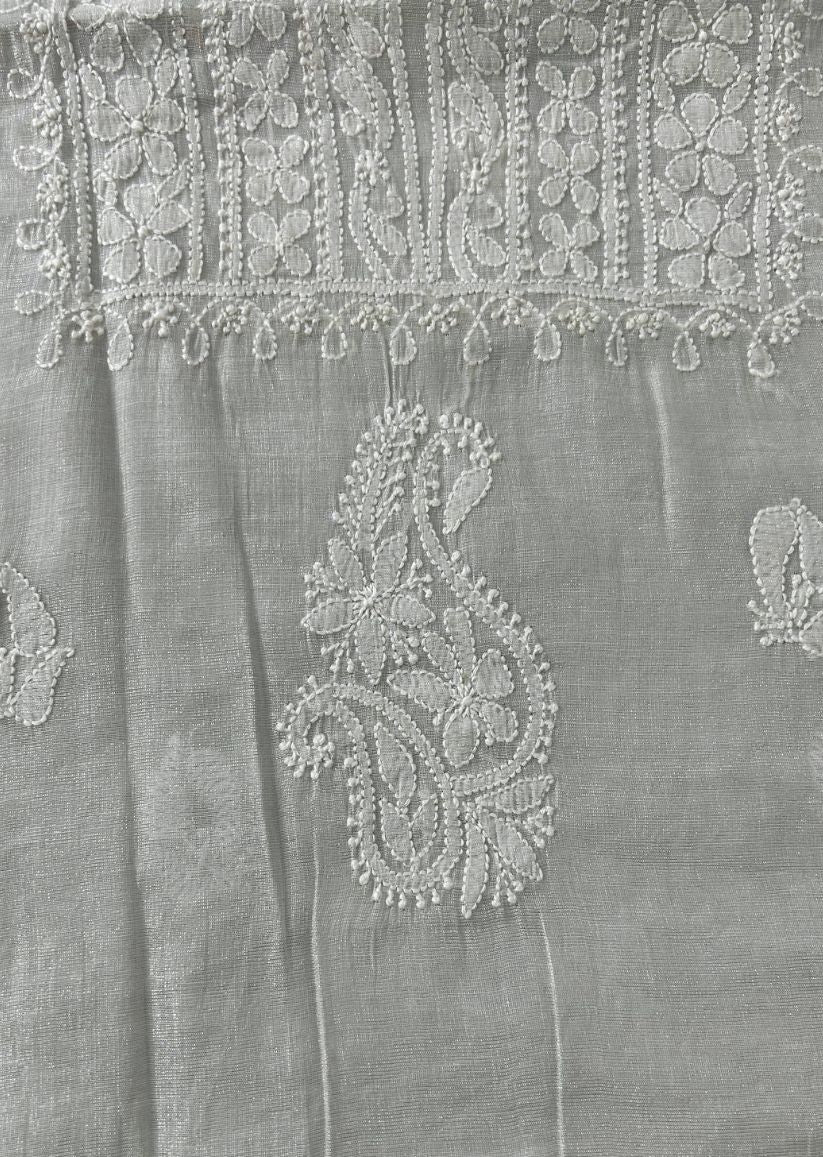 Firgun Silver Lucknowi Chikankari Chanderi Silver Tissue Kurta Dupatta Set