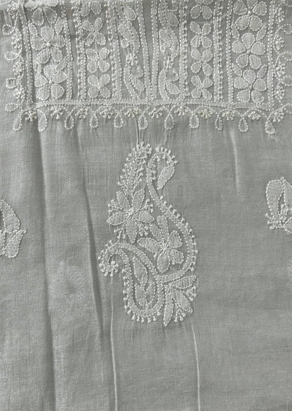 Firgun Silver Lucknowi Chikankari Chanderi Silver Tissue Kurta Dupatta Set