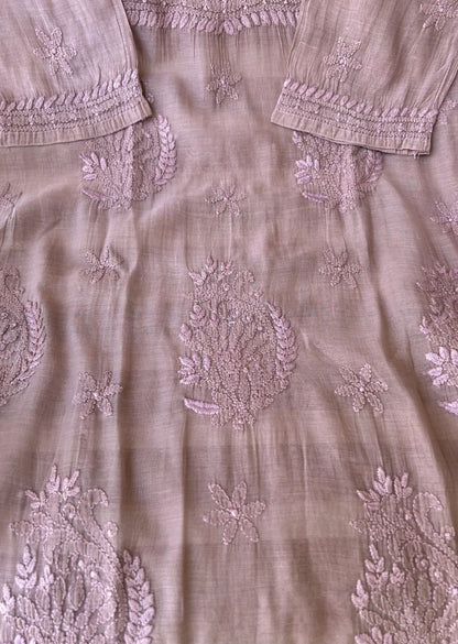 Firgun Wine Lucknowi Chikankari Mul Cotton Straight Kurta