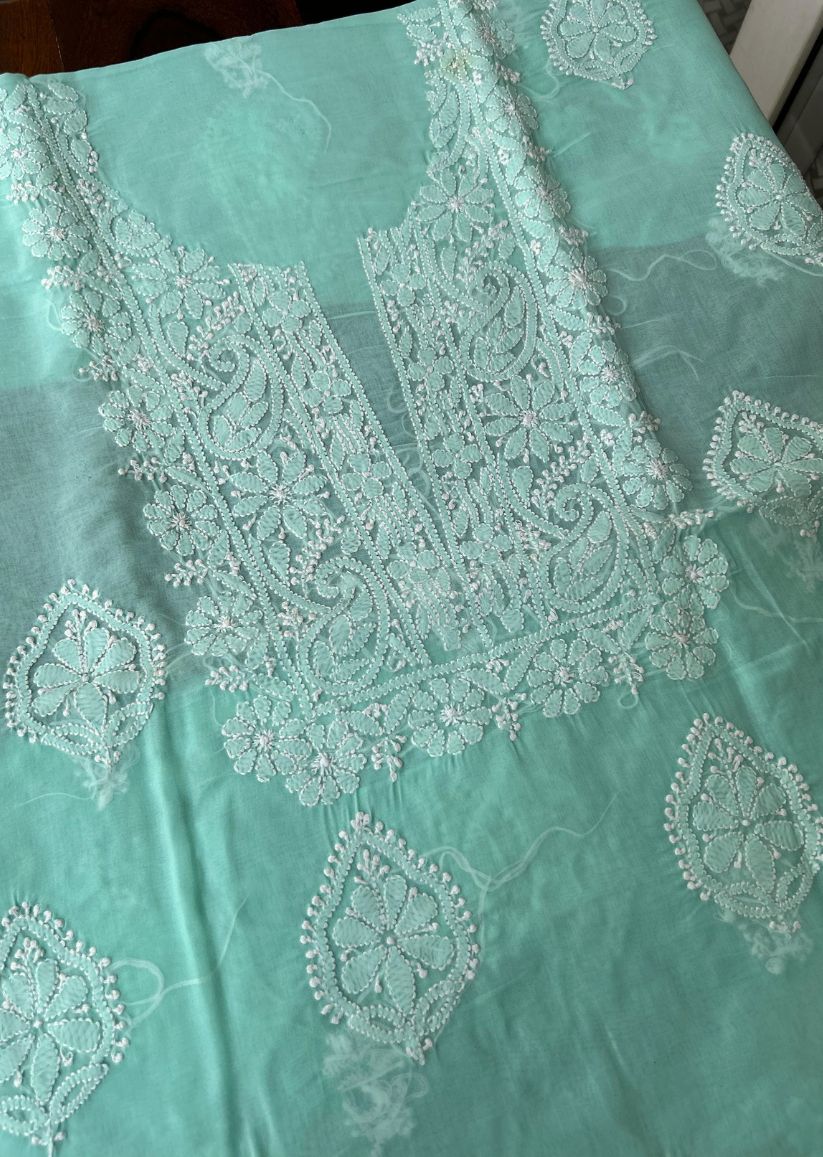 Firgun Sea Green Lucknowi Chikankari Cotton Unstitched Kurta