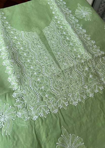 Firgun Pista Green Lucknowi Chikankari Cotton Unstitched Kurta