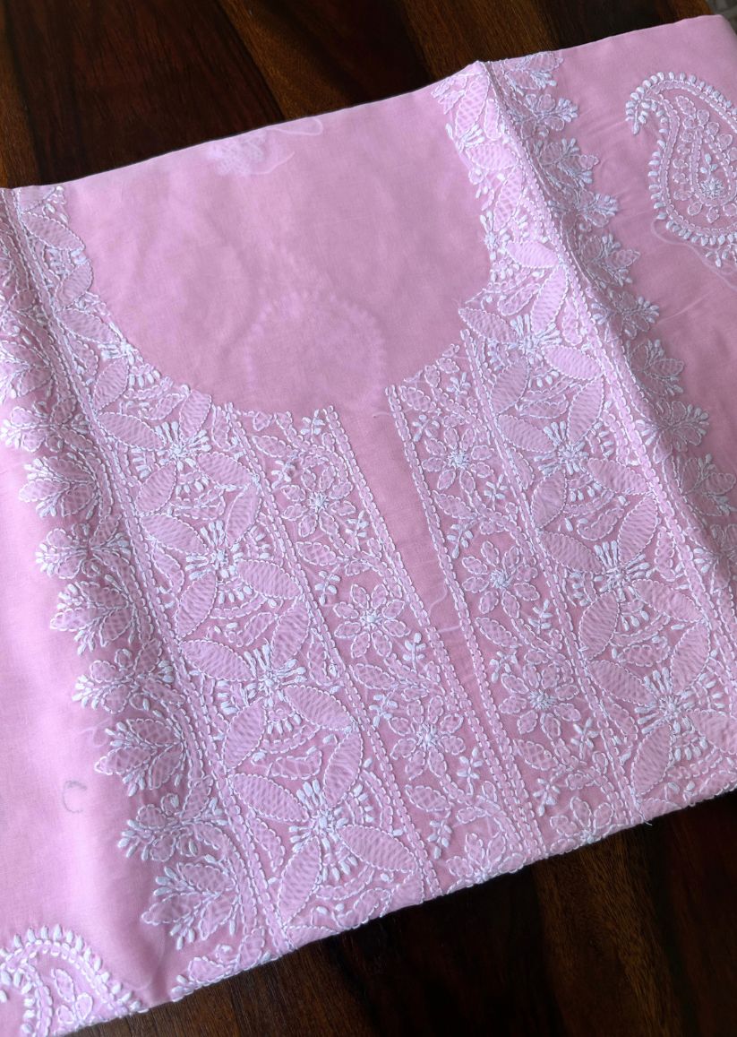 Firgun Pink Lucknowi Chikankari Cotton Unstitched Kurta