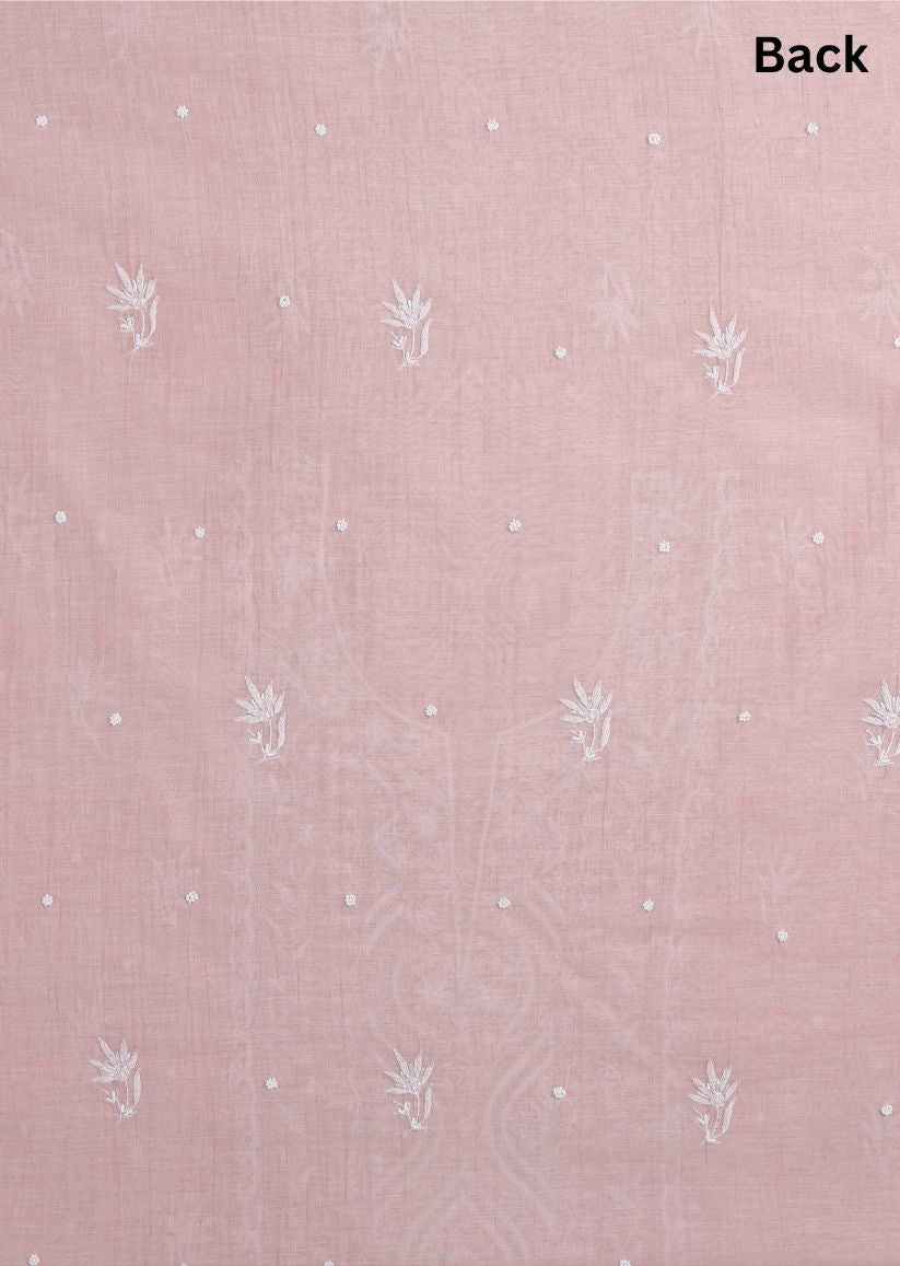 Firgun Pink Lucknowi Chikankari Mul Chanderi Panel Work Unstitched Kurta & Dupatta Set