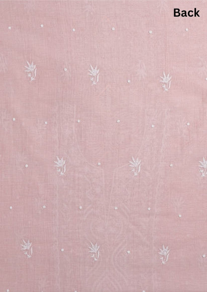 Firgun Pink Lucknowi Chikankari Mul Chanderi Panel Work Unstitched Kurta & Dupatta Set