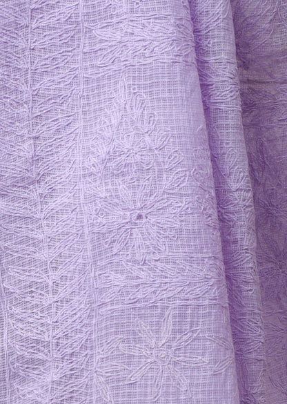 Firgun Lavender Lucknowi Chikankari Kota Doria Tepchi Work Saree with Blouse Piece